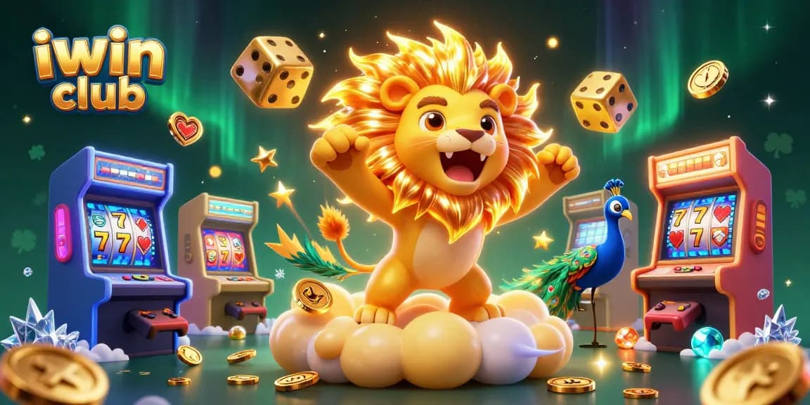 Experience thrilling gameplay with the iwin club featuring a sun lion, golden dice, and vibrant casino elements.