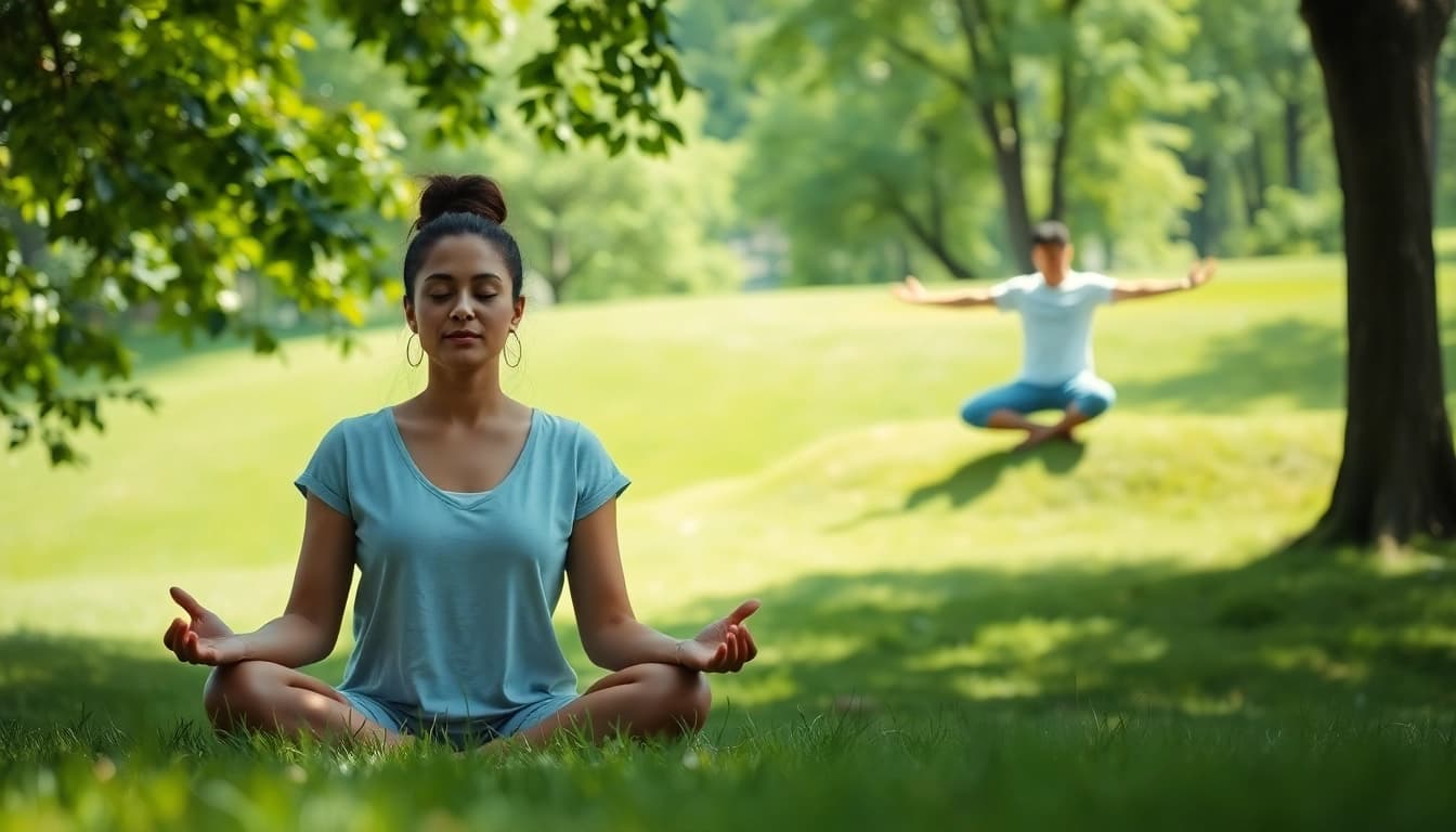 Engaging in mental wellness through mindfulness practice outdoors.
