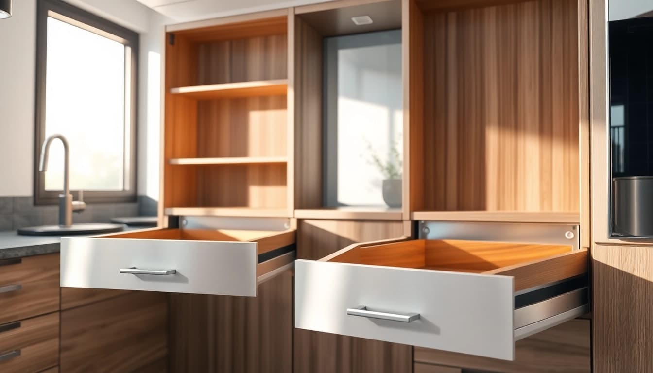 Experience the functionality of the Double Wall Drawer System featuring sleek design and smooth operation.