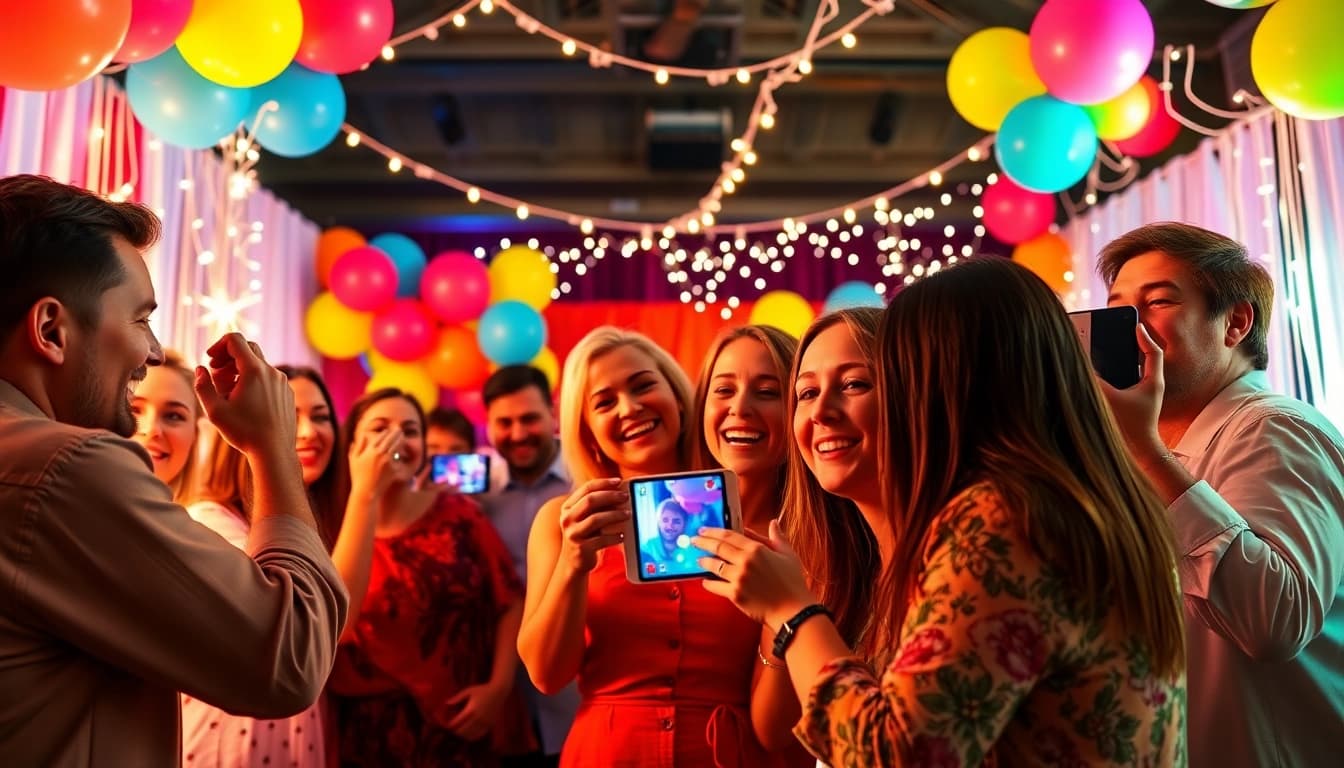 Capture fun moments in a vibrant photo booth rental at an event filled with laughter.
