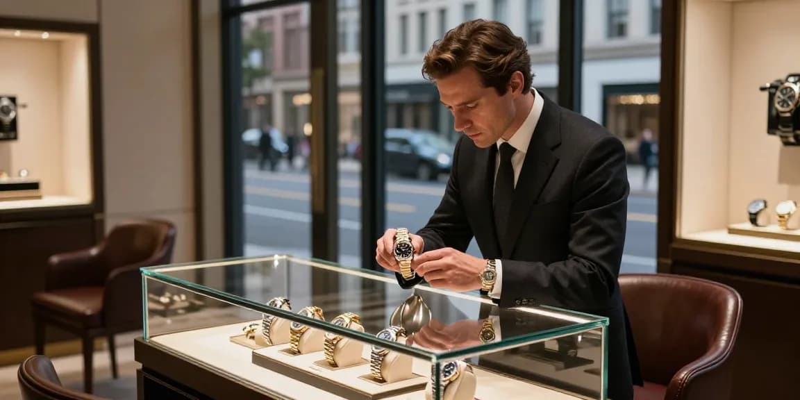 Exquisite rolex replica displayed in a luxury watch boutique, showcasing premium craftsmanship.