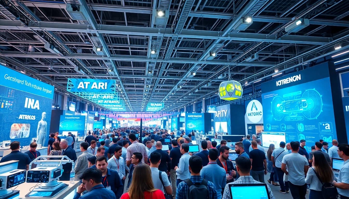 Innovative AI technology showcased at a vibrant tech expo, emphasizing "ia +18" advancements.