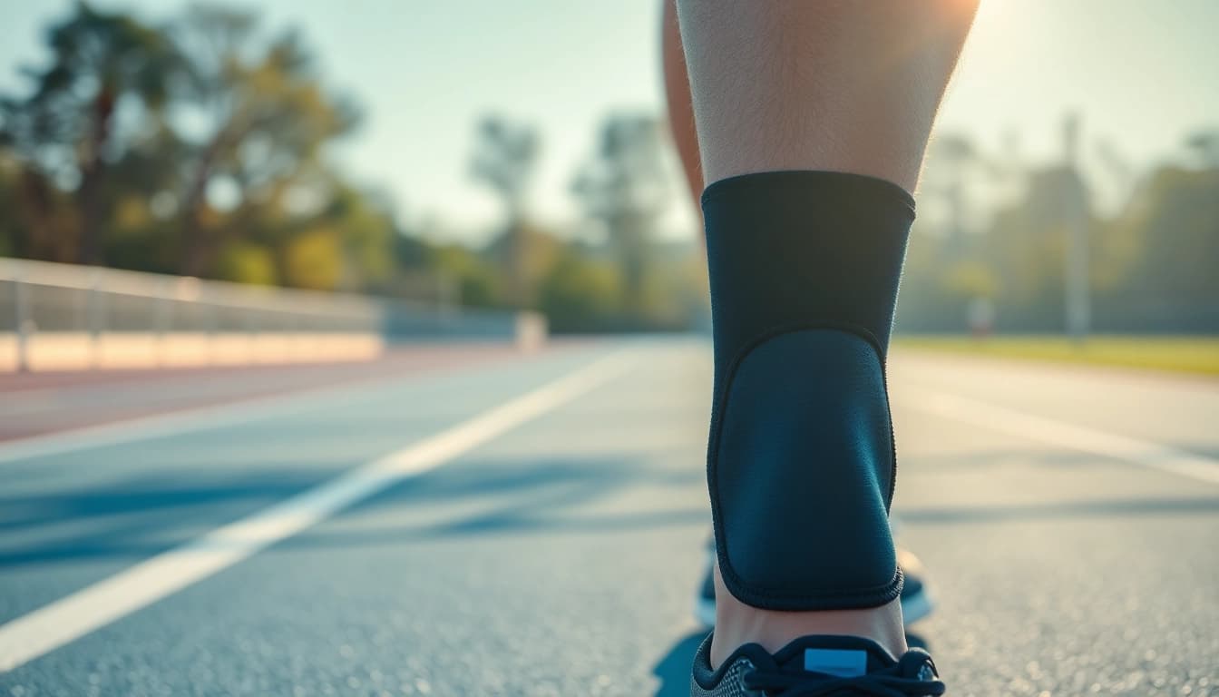 Best ankle brace for supination worn by an athlete on a running track, demonstrating support and stability.