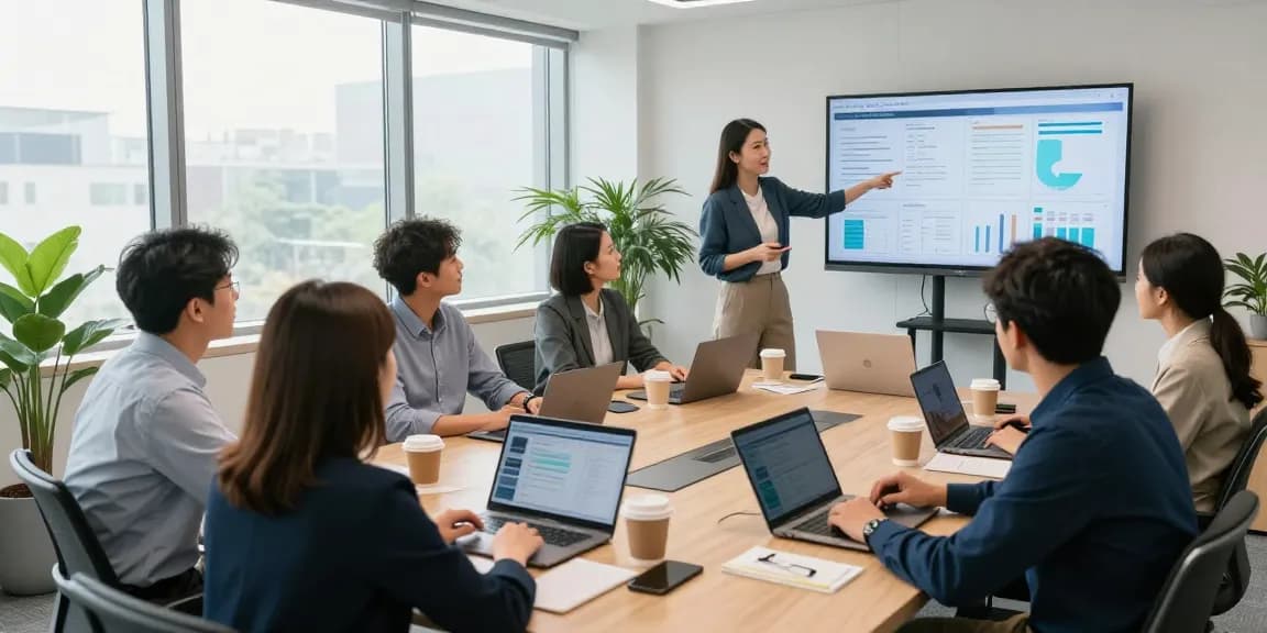 Office phone systems in a vibrant team collaboration environment, showcasing diverse professionals engaged in discussion.