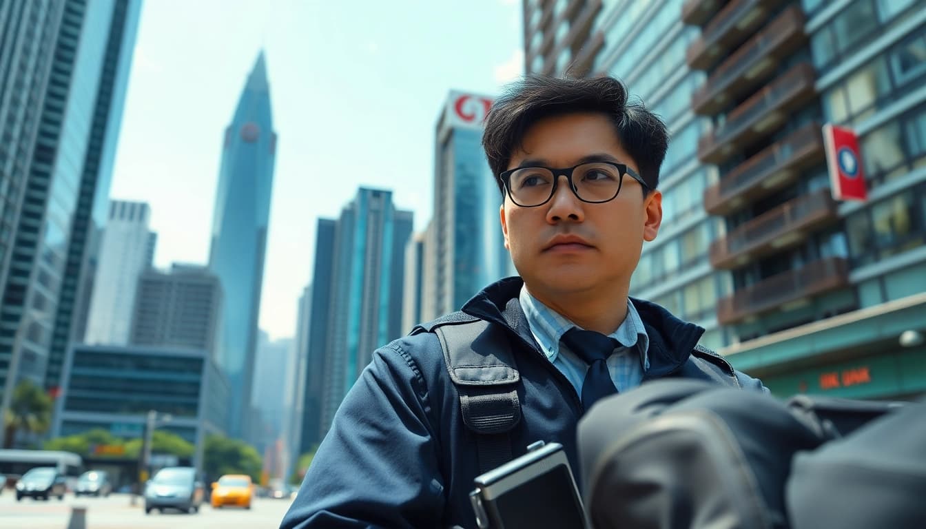 Close protection Hong Kong officer ensuring safety in a bustling urban environment.