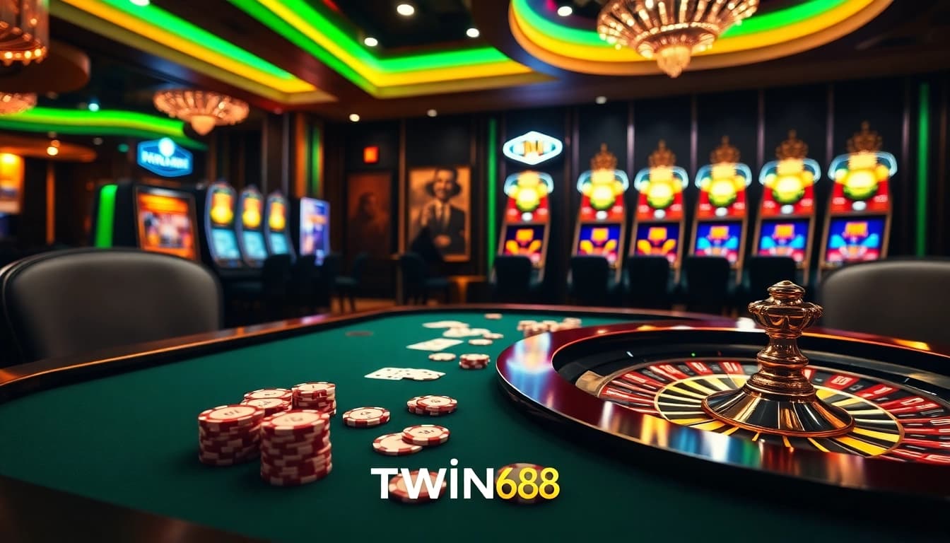 TWIN68 players enjoying high-stakes poker at a luxurious online casino table.