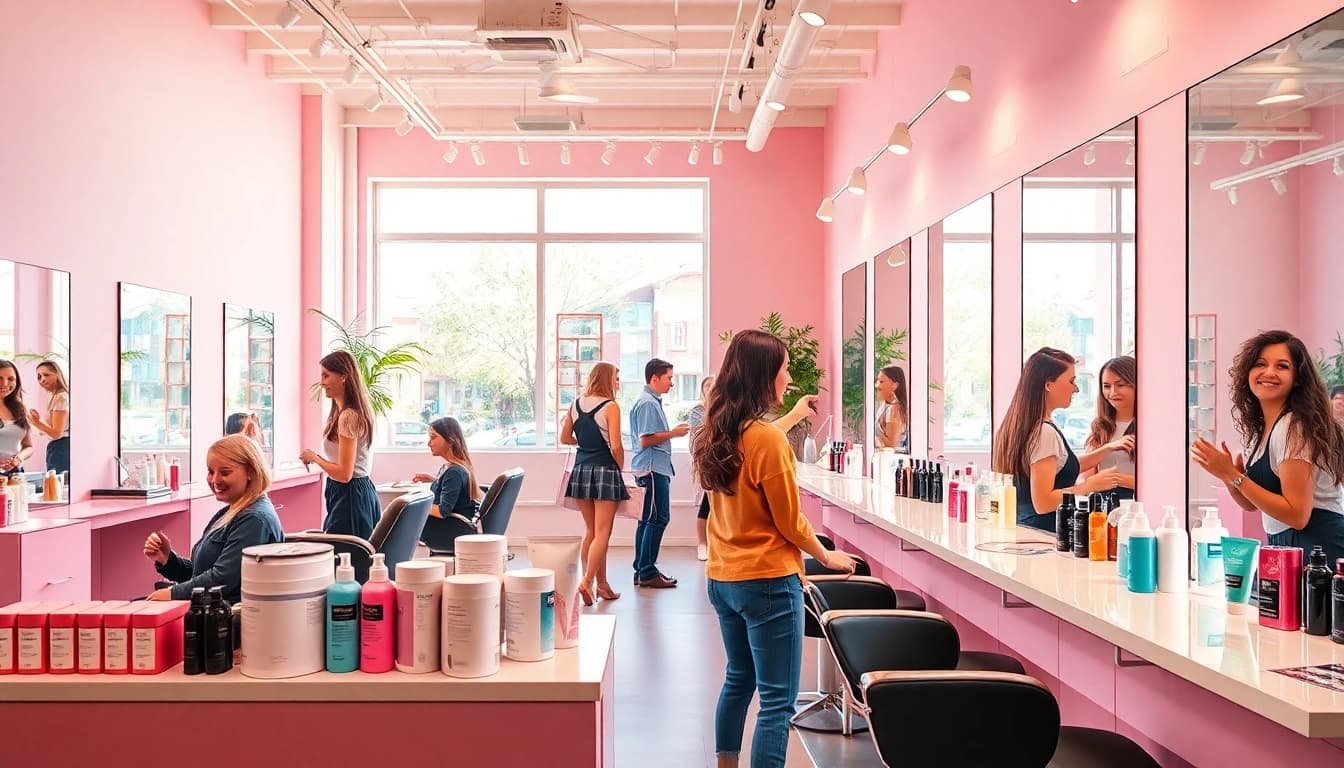 Best hair salons near me: A cheerful salon atmosphere with stylists and clients.