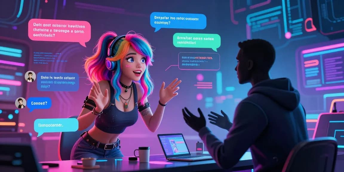 AI chat hentai characters interacting with users in a vibrant virtual chat room.