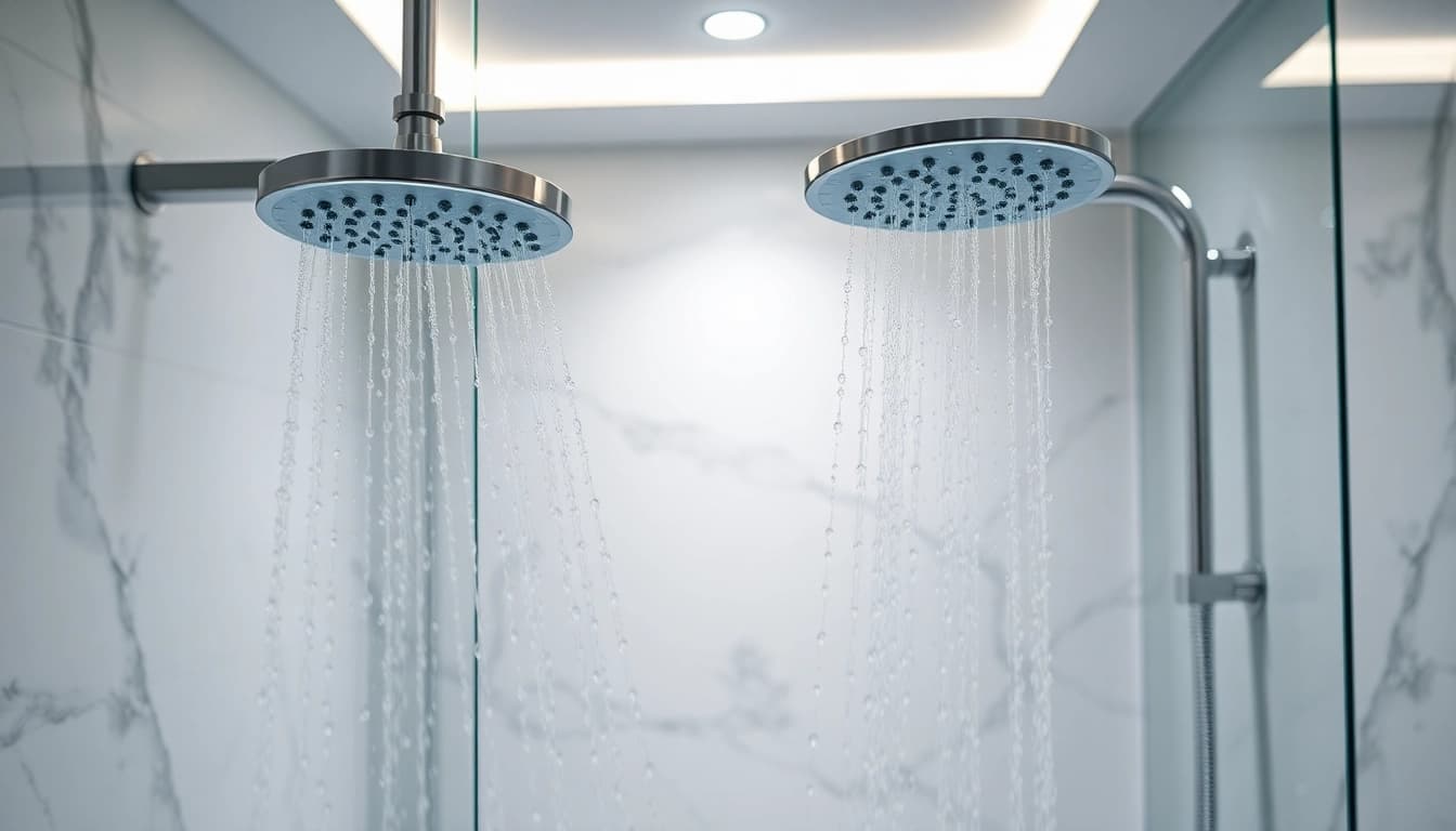 Saubere sonni Duschkabine mit elegantem Design in einem modernen Badezimmer präsentieren.