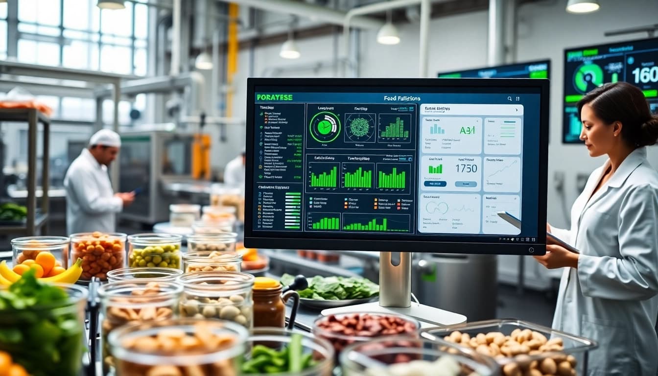 Traceability software for food manufacturers tracking ingredients and product information in a modern facility.