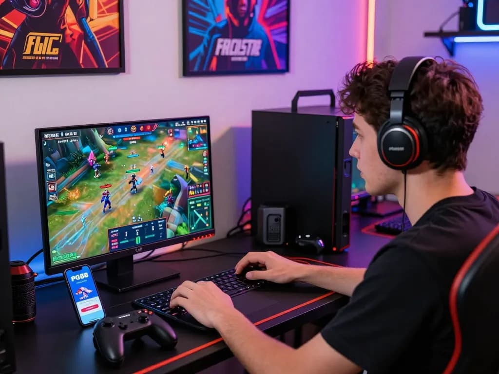 Engaged player enjoying diverse PG88 online gaming experiences in a vibrant setting.