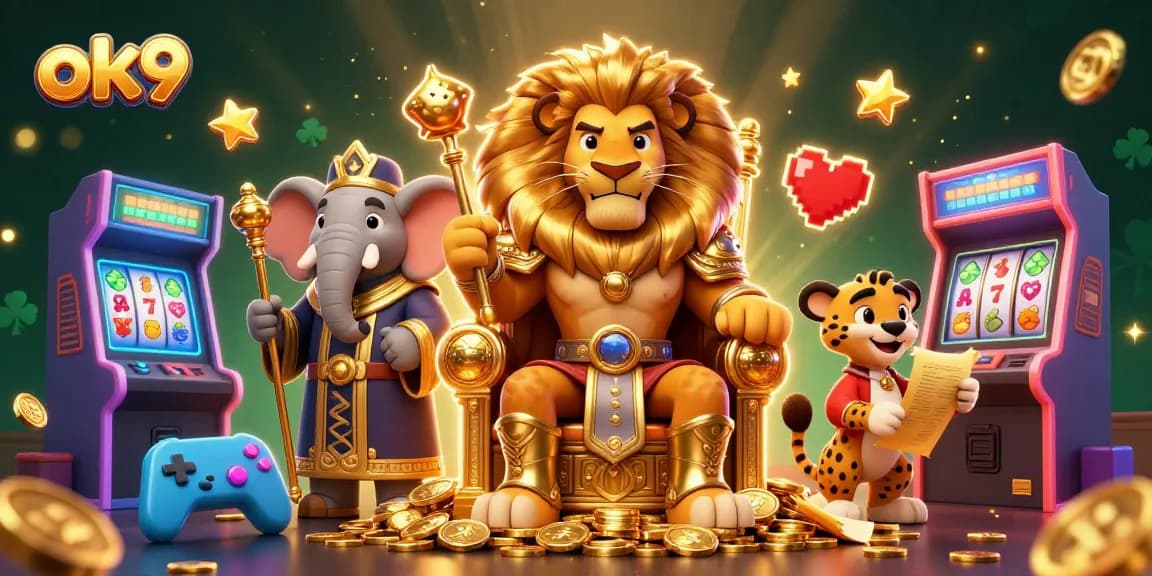 Bet on exciting games at ok9 with a fierce lion king ruling the casino throne of gold.