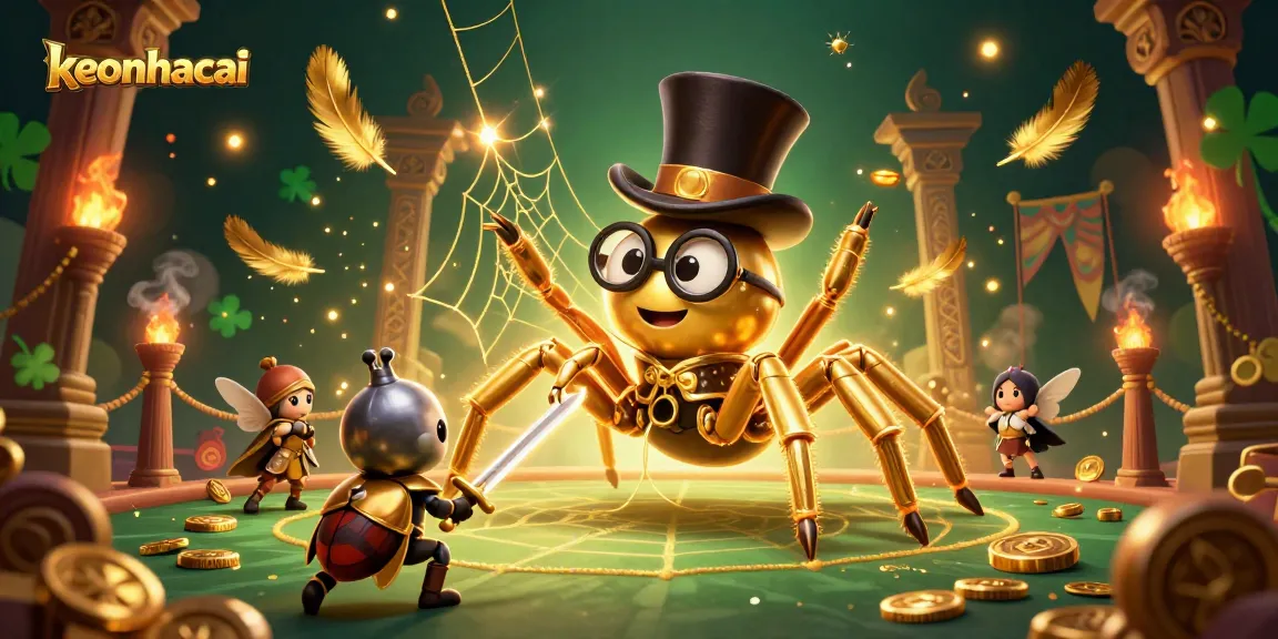 Engage with keonhacai's thrilling casino scene featuring a golden tarantula and battling beetle knight.