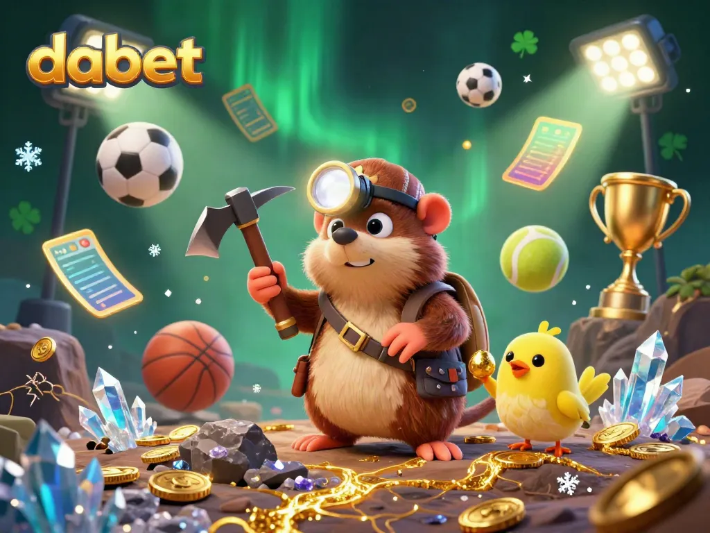 Dabet's thrilling gaming adventure featuring a treasure hunter and sports elements in a dynamic online casino setting.