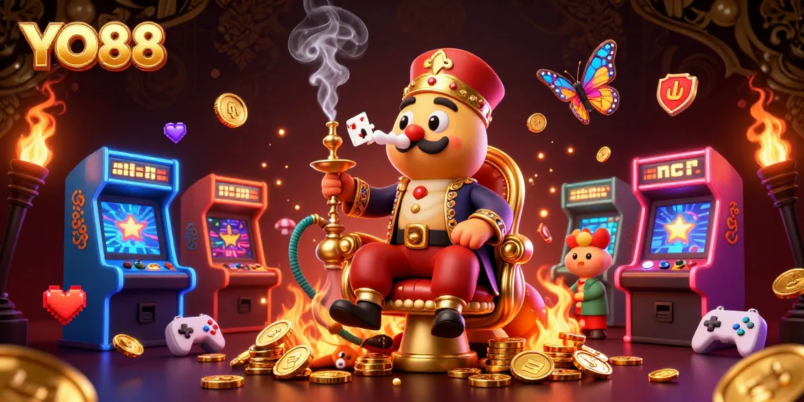 Engage in thrilling casino gameplay at YO88, featuring a vibrant 3D illustration of gaming excitement.