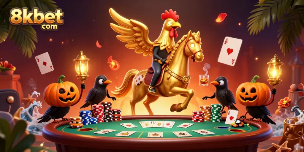 Experience thrilling gameplay with 8xbet com in this vibrant casino scene featuring unique characters.