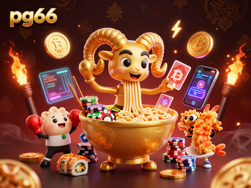 Experience thrilling wins at pg66 with a dynamic 3D scene featuring a giant ramen bowl dealer.