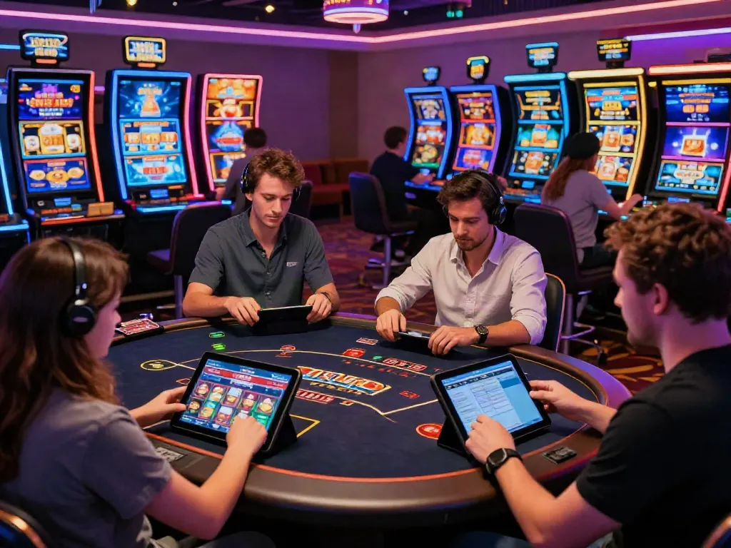 Players at vibrant credit card casinos enjoying games and making deposits in a lively atmosphere.