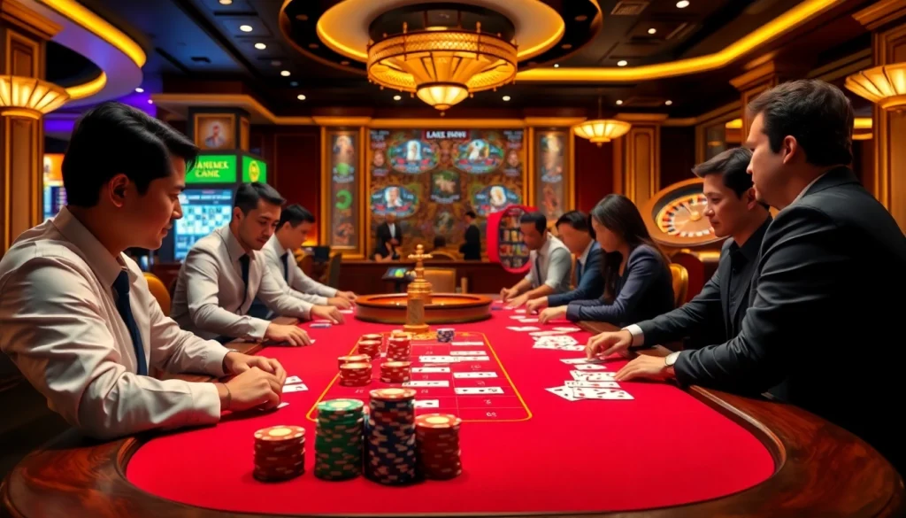 A thrilling poker game at the casino showcasing elite players at https://tr88.forum/ with vibrant chips and cards.
