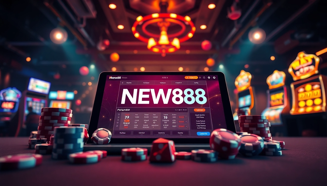 Engaging online betting scene showcasing new88go.com with poker chips and digital gaming interface.