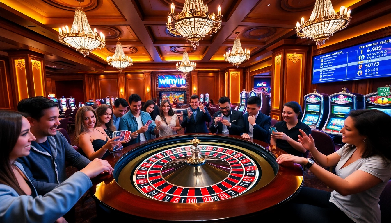 WinVN players engaging in a thrilling roulette game with chips and cards.