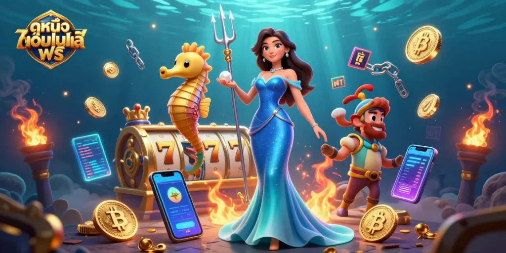 Experience ดูหนังออนไลน์ฟรี with captivating casino elements in a rich underwater scene.