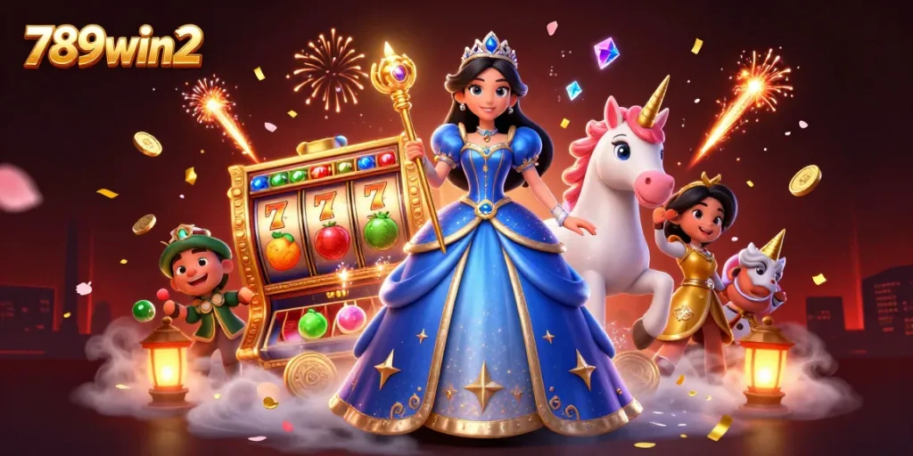 Experience thrilling slots at 789win2 with this vibrant 3D illustration of jackpots, coins, and magical elements.