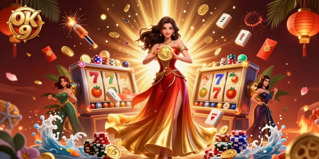 Engage in exciting gaming at OK 9 with immersive slot visuals, stunning graphics, and vibrant energy.
