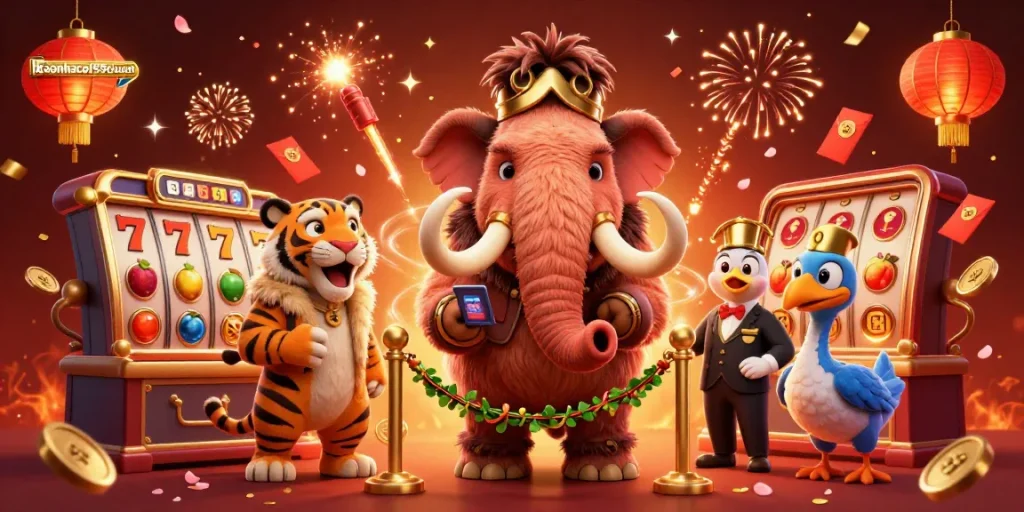 Experience excitement with keonhacai55chuan in a vibrant casino scene featuring lucky symbols and engaging characters.