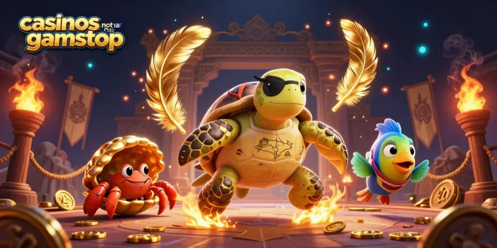 Win big at casinos not on gamstop with animated pirate characters and vibrant gaming elements.