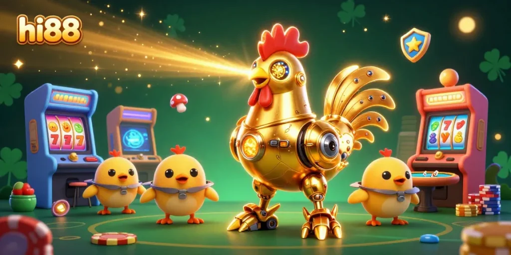 Engage with hi88 online gaming excitement featuring vibrant casino elements like slots and poker tables.