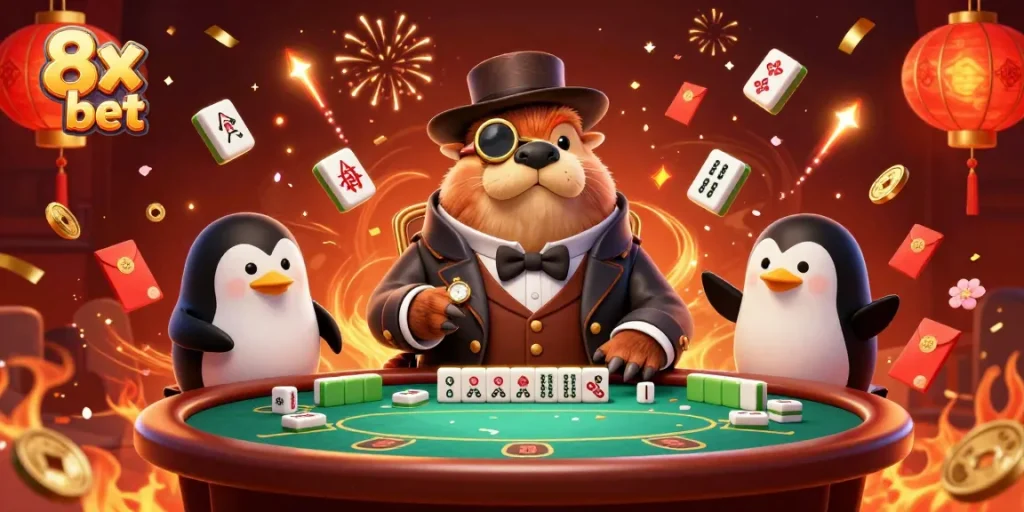 Immerse in the 8x bet experience with a jolly walrus bluffing at an underwater poker table.