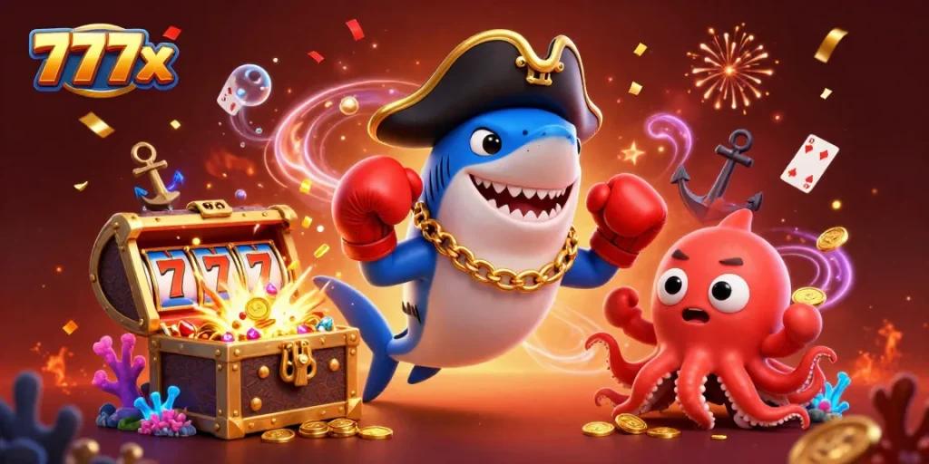 Engage with 777x's vibrant 3D casino world featuring thrilling slot interactions and underwater treasures.