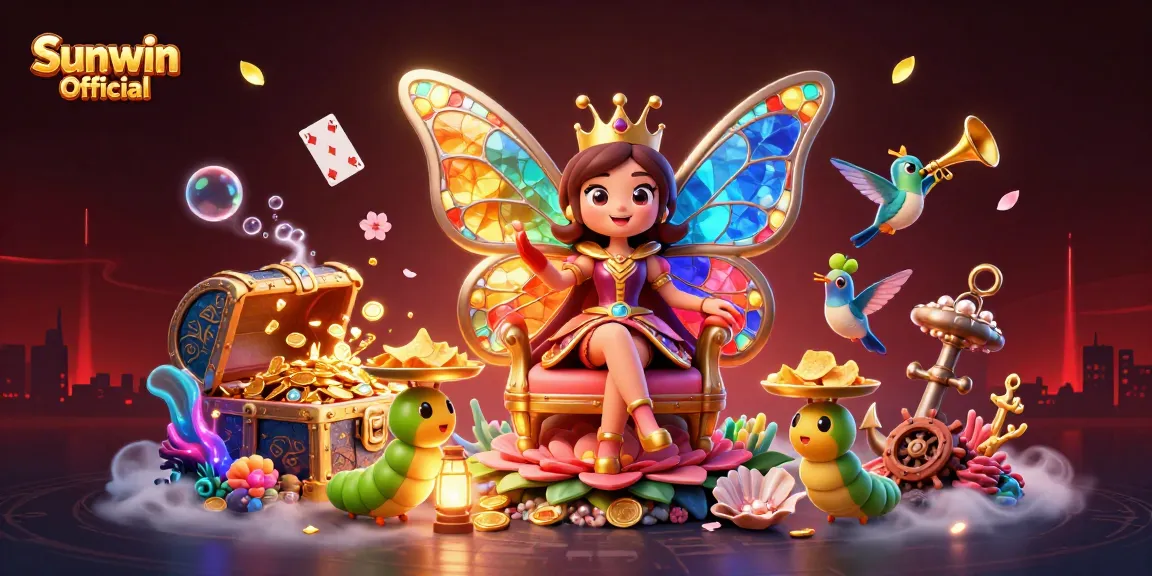 Engage with Sunwin Official's vibrant casino adventure featuring a butterfly queen amidst rich game elements.