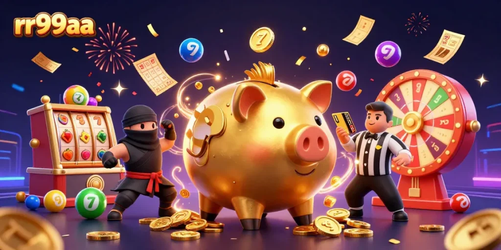 Engage with rr99aa's vibrant casino atmosphere featuring dynamic 3D characters and game elements.