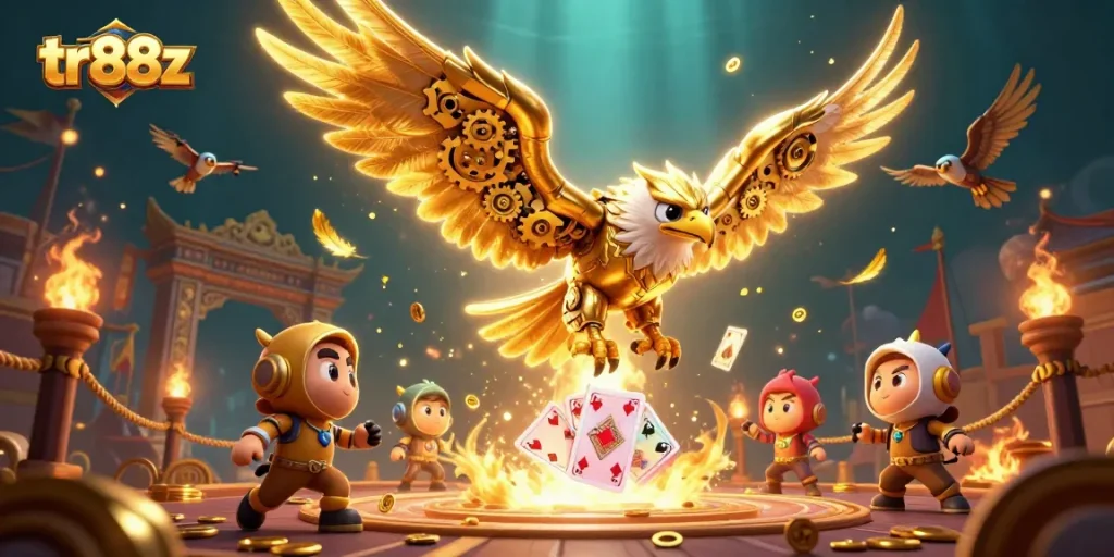 Engage in iconic gaming with tr88z, featuring a golden eagle and dynamic casino elements.