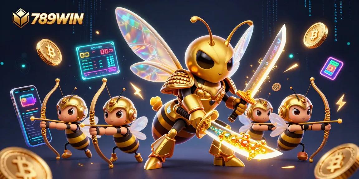 Bettors experience thrilling excitement at 789WIN with a vibrant casino scene showcasing a golden hornet character.